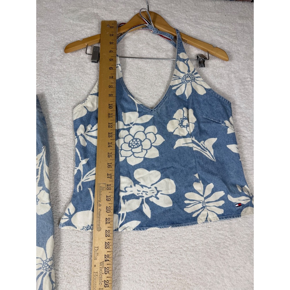 Tommy Hilfiger Floral Denim Set Women 10 Blue Vintage 90s Y2K Hibiscus Pant - Picture 4 of 16